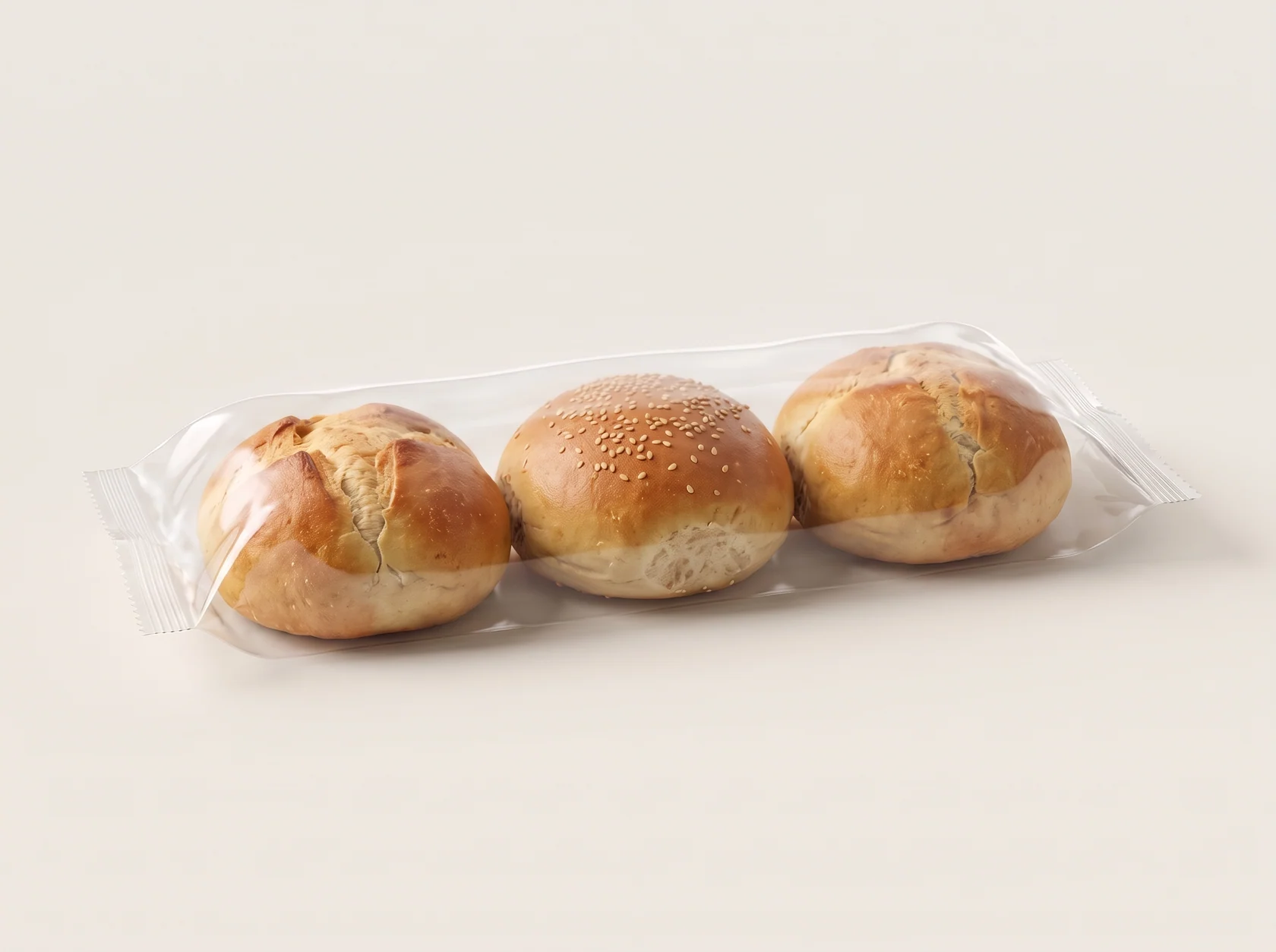 Bakery rolls in transparent flexible packaging