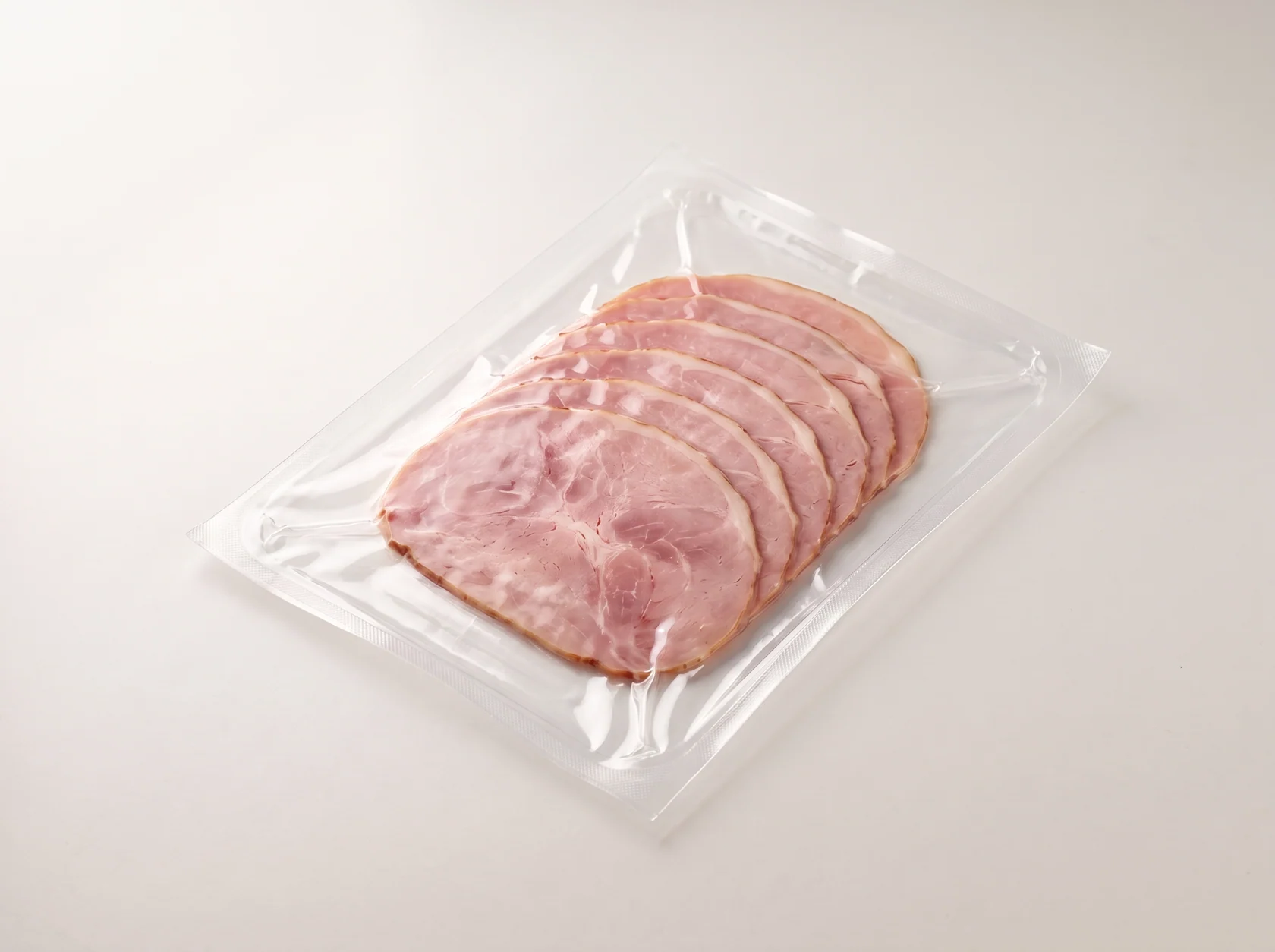 Sliced ham in a transparent vacuum pouch